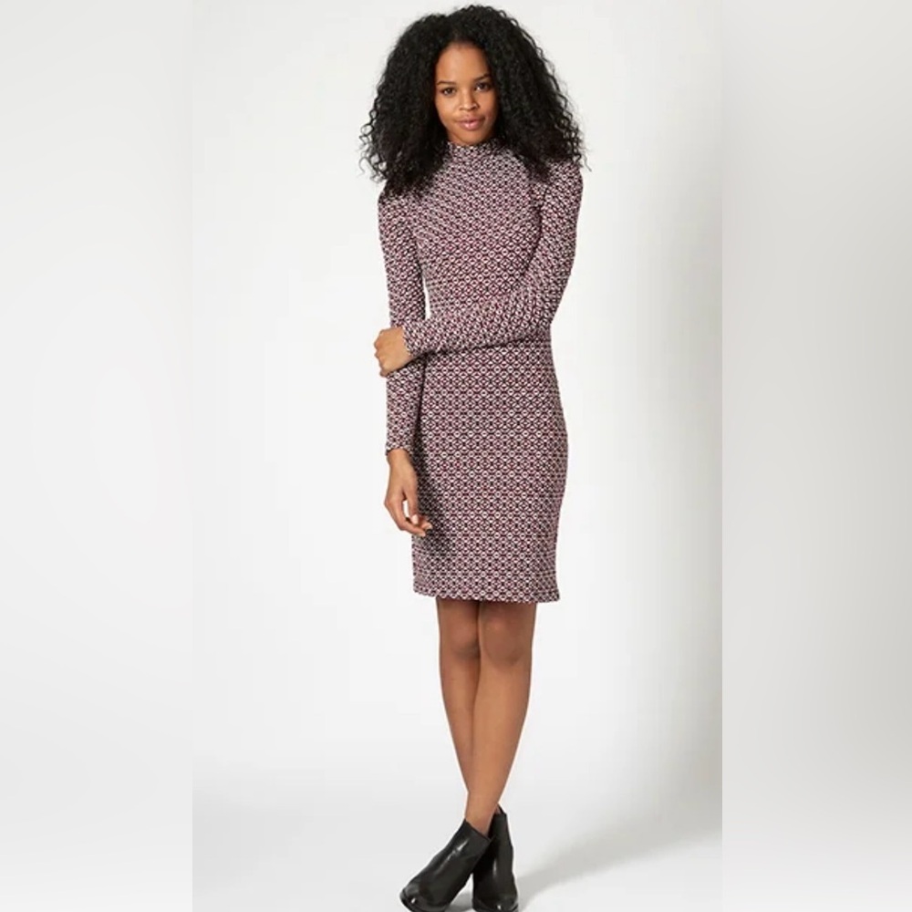 Topshop High Neck Geo Jacquard BodyCon Long Sleeve Dress Size 4